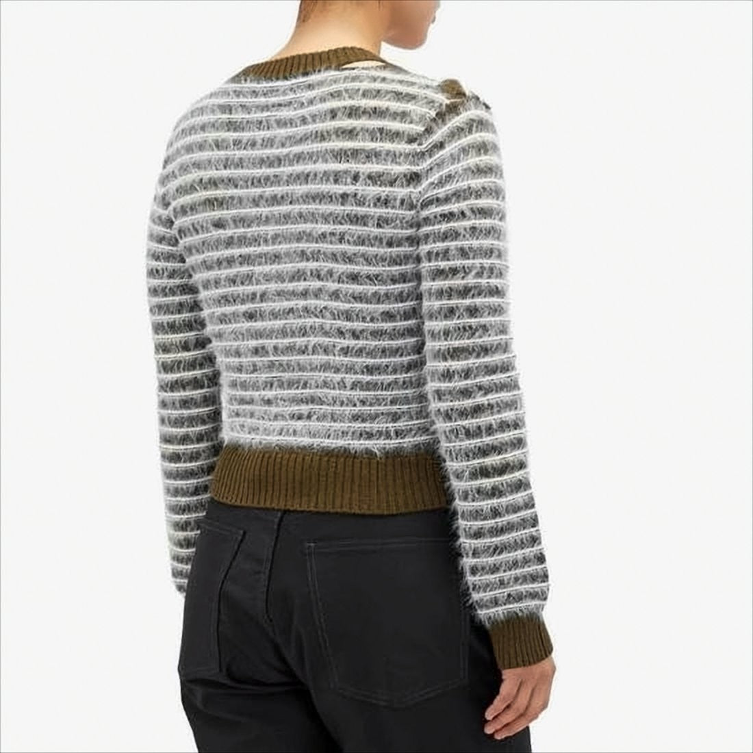 Mm6 By Maison Margiela Fuzzy Knit Cardigan With Textured Stripes And Button-Down Front