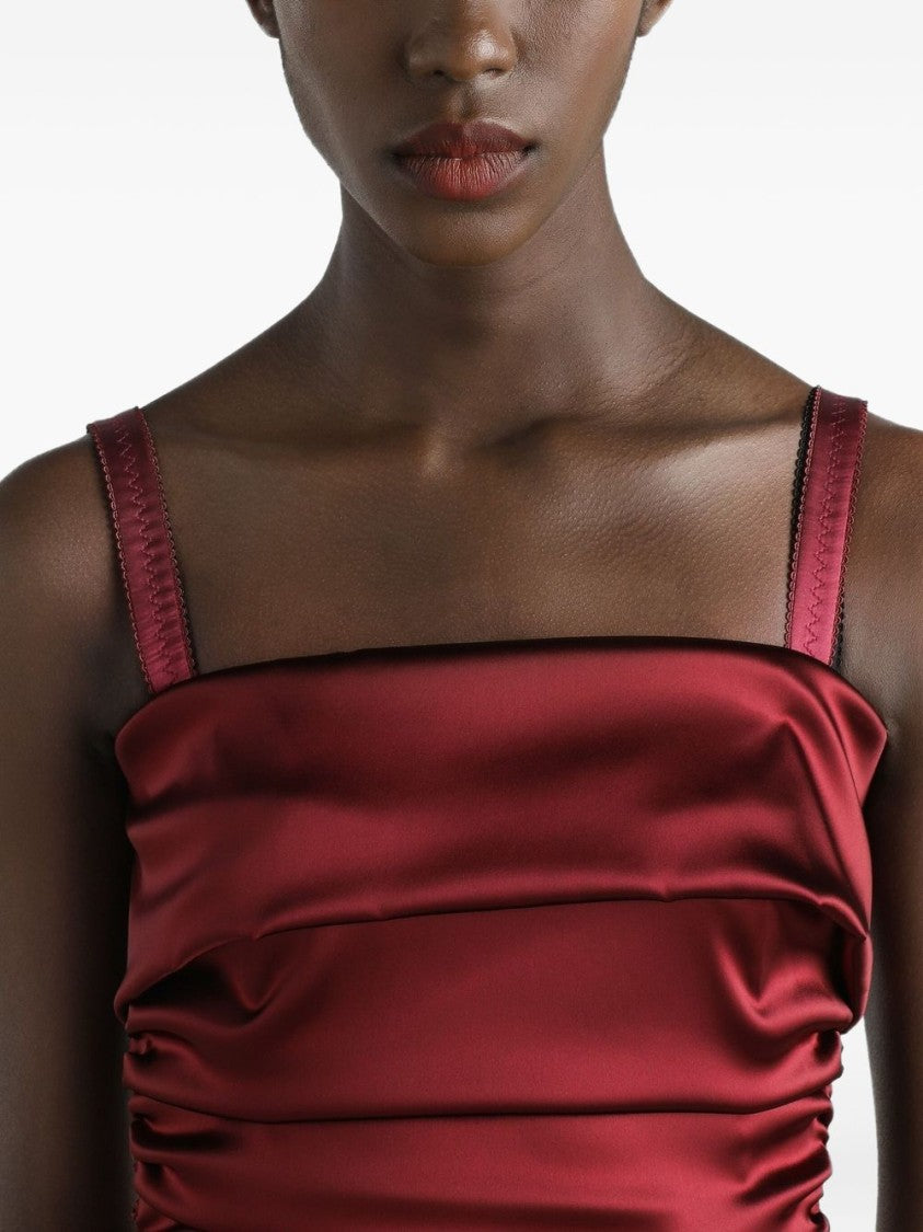 Dolce & Gabbana Ruched Midi Dress In Red