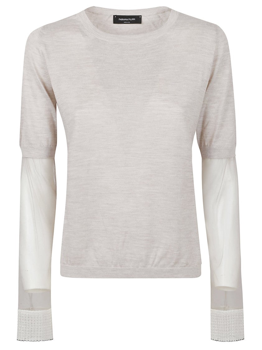 Fabiana Filippi Tulle Cashmere-Blend Short-Sleeve Top