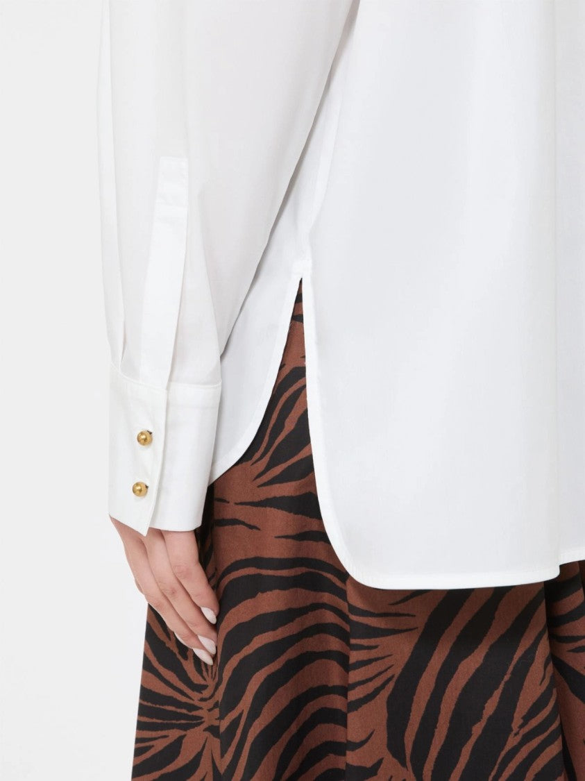 Max Mara Long-Sleeve Blouse With Zebra-Patterned Collar And Gold-Tone Buttons