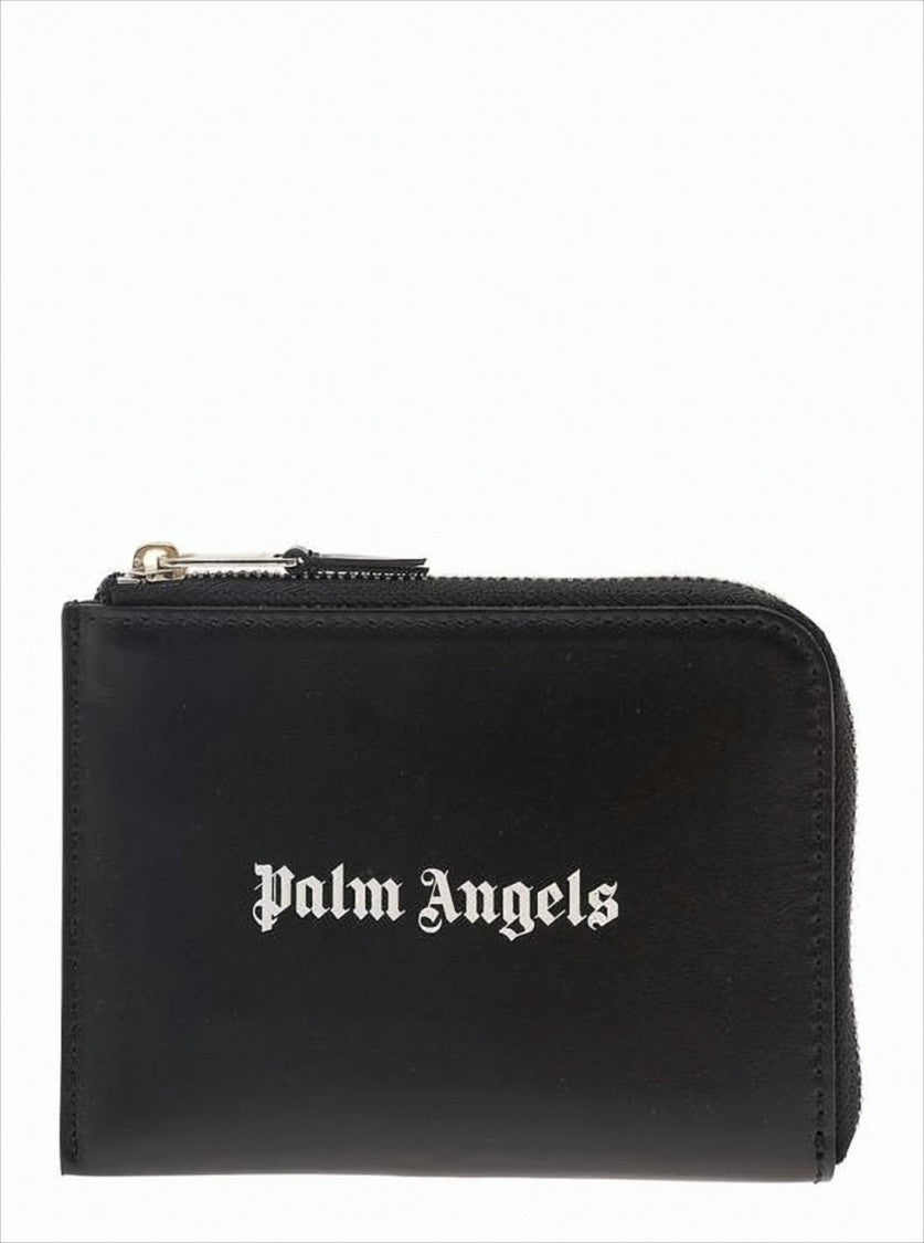 Palm Angels Rectangular Black Leather Card Wallet