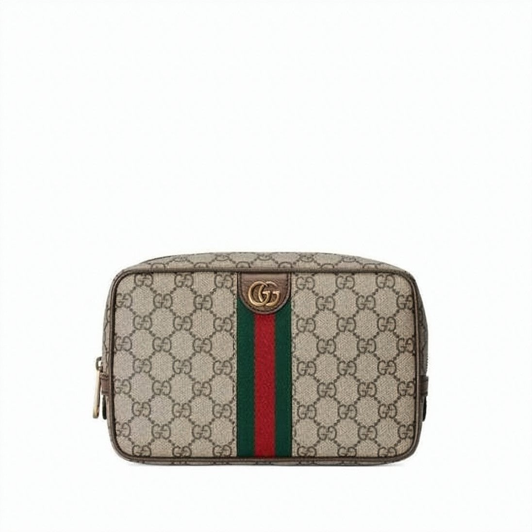 Gucci Rectangular Gg Supreme Canvas Cosmetic Case With Leather Trim
