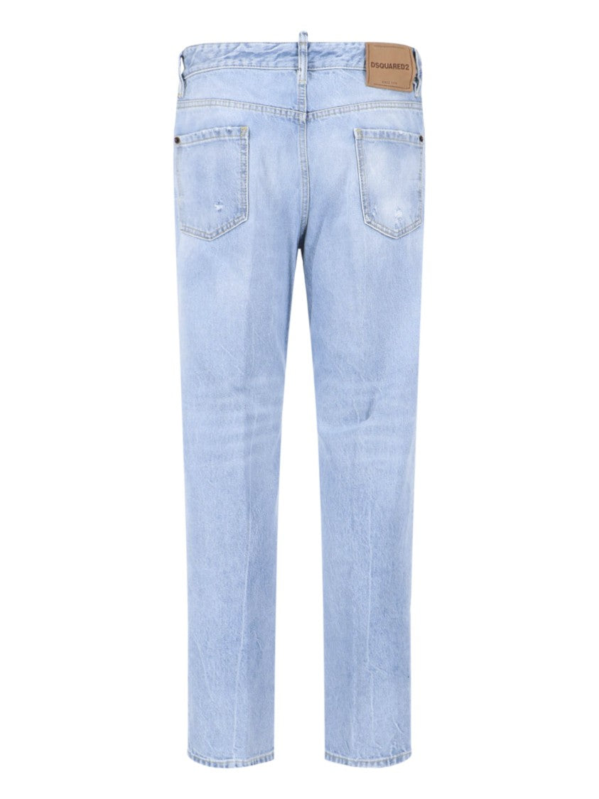 Dsquared2 Light Blue Straight-Cut Denim Logo Jeans