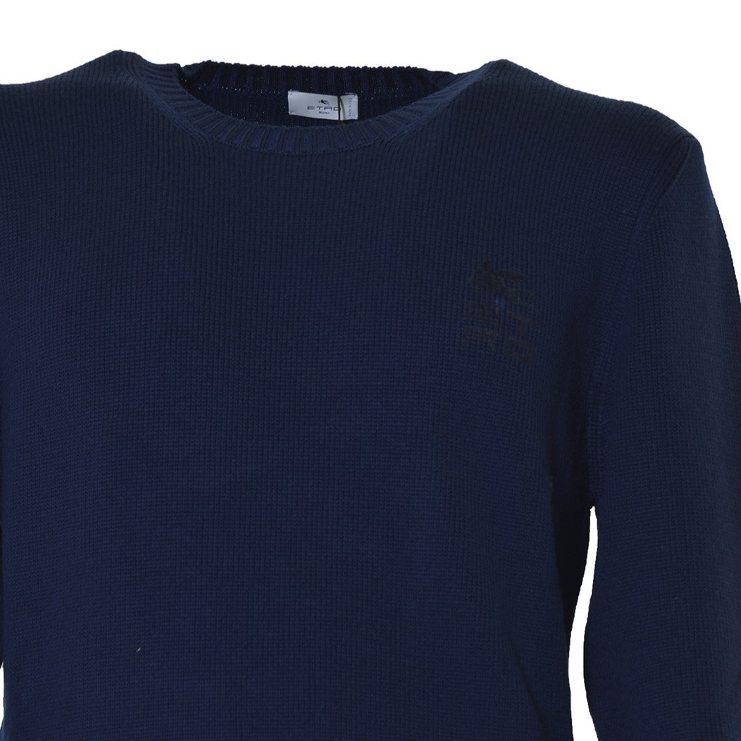 Etro Blue Wool Crewneck Sweater With Logo