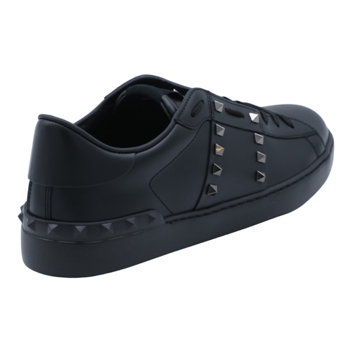 Valentino Garavani Black Leather Sneakers With Pyramid Stud Accents