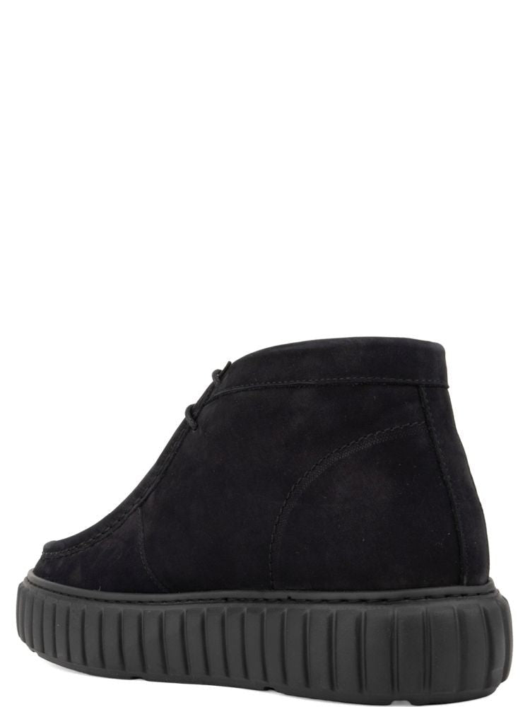 Sergio Moretti Black Minimalist Lace-Up Leather Ankle Boots