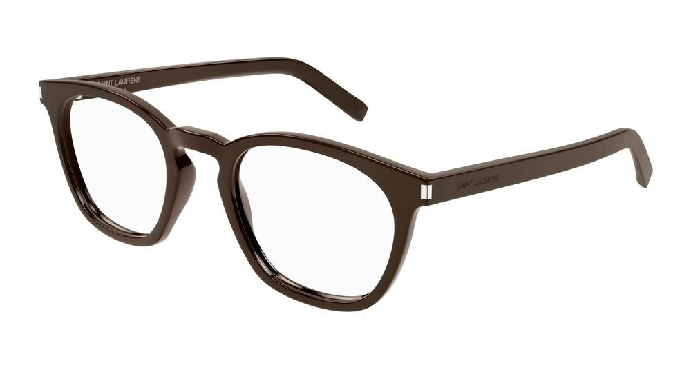 Saint Laurent Brown Glossy Transparent Brown Oversized Square Eyeglasses