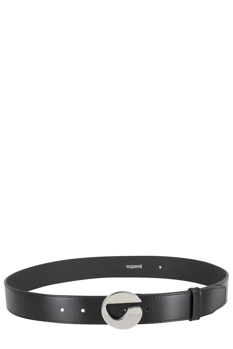 Coperni Black Big Logo Silver Logo Buckle Leather Belt