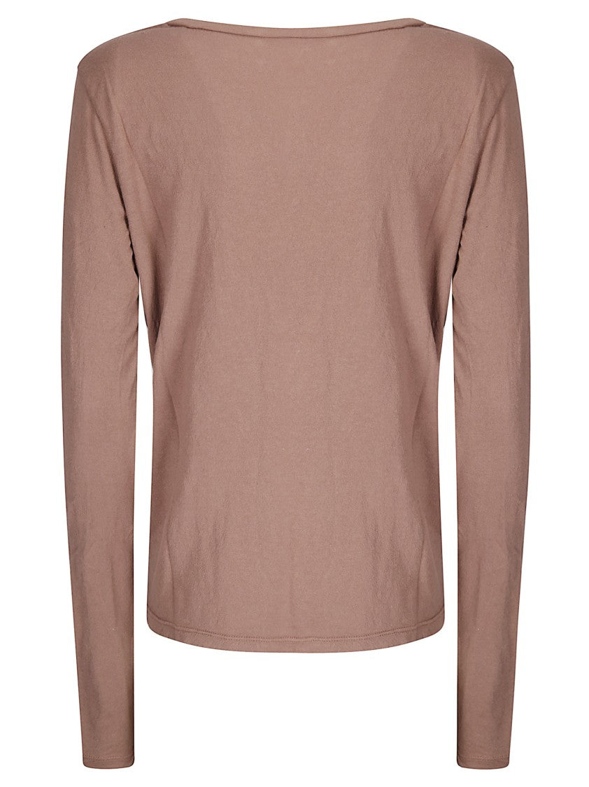 James Perse Long-Sleeved Deep V-Neck Top In Lightweight Cotton