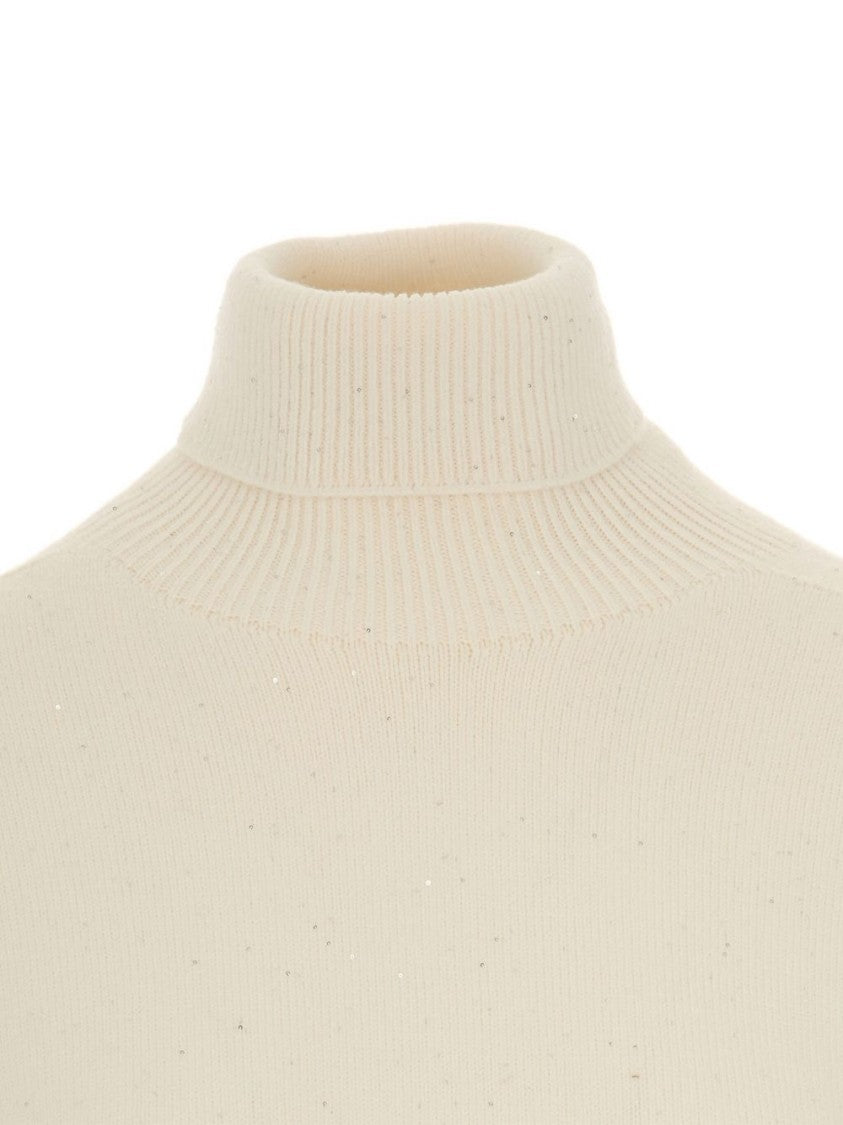 Liu Jo Cream Turtleneck Sweater With Ribbed Detailing