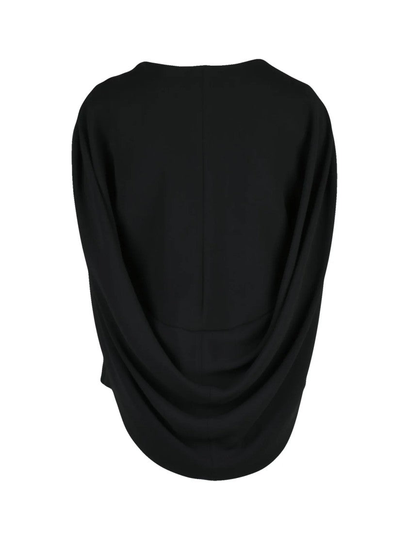 Alberta Ferretti Black Viscose-Blend V-Neck Semi-Cape Top