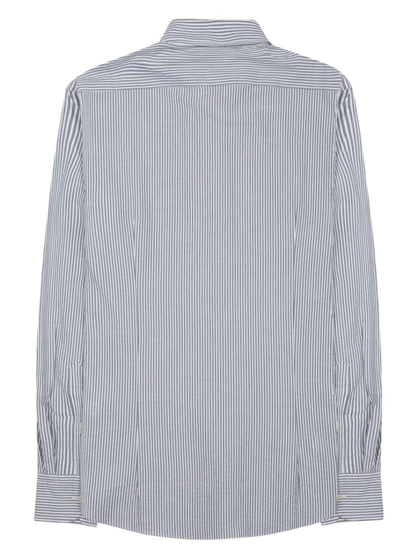 Mc2 Saint Barth Blue Striped Long-Sleeve Button-Down Linen Shirt