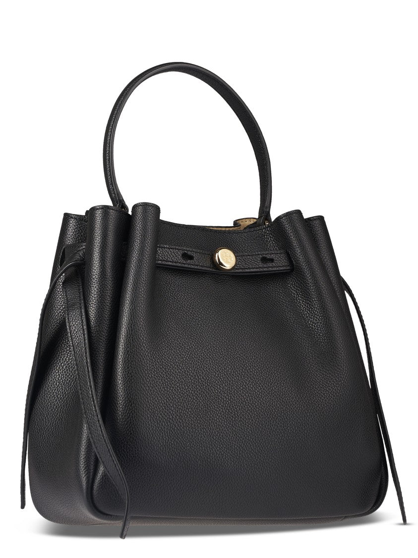 Tory Burch Romy Bucket Bag Pebbled Metallic Detail Bucket Bag