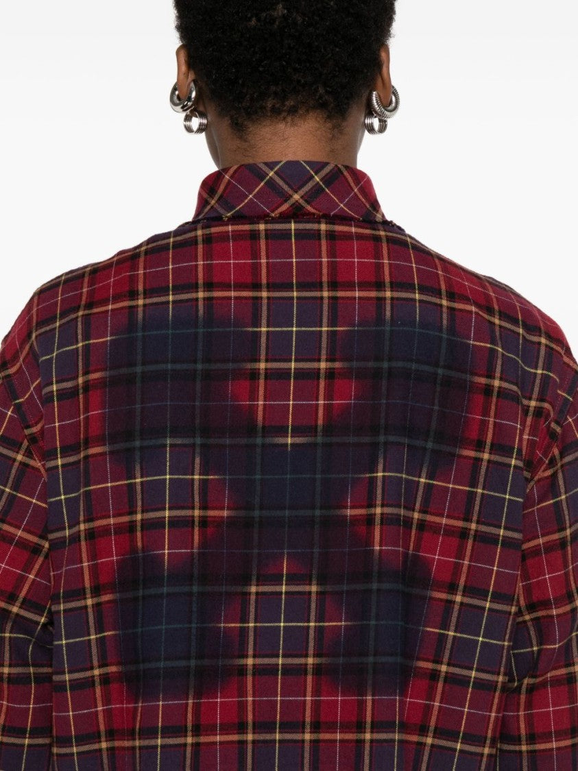 Off-White Cropped Plaid Shirt With Graphic Print