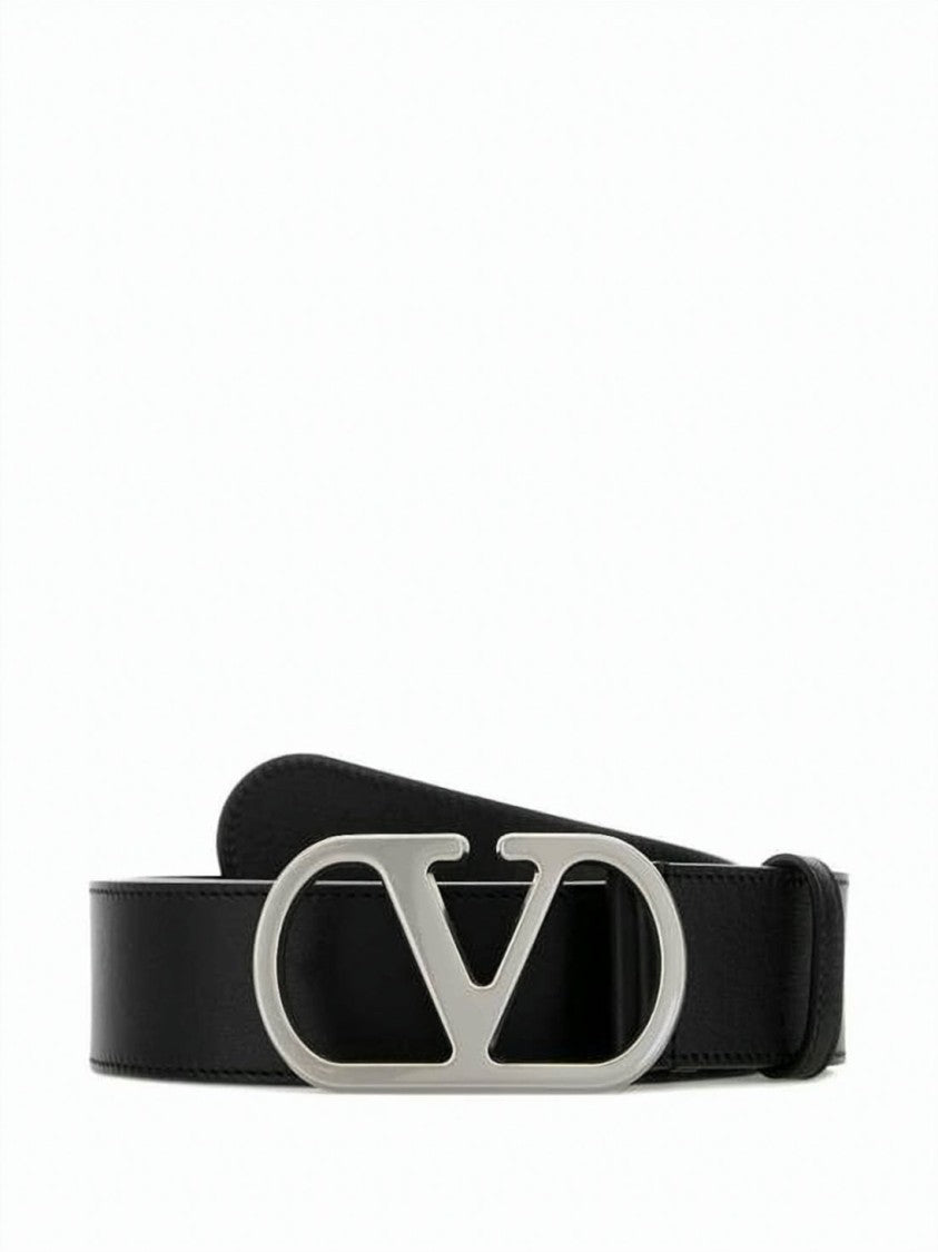 Valentino Garavani Calf Leather Belt With Bold Stylized 'V' Buckle