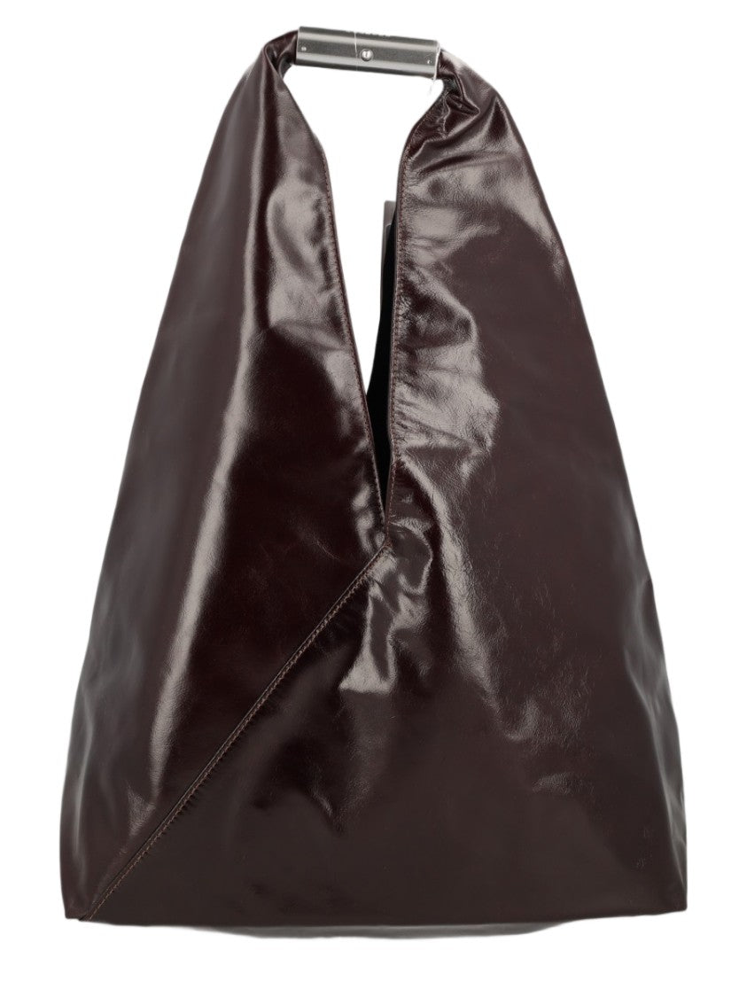 Mm6 By Maison Margiela Triangular Brown Cowhide Handbag With Structured Metal Handle