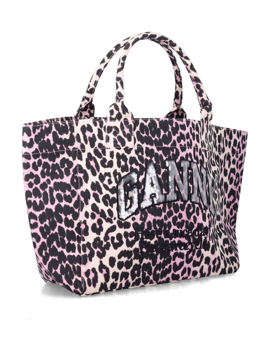 Ganni Leopard Printed Sequin Medium Tote