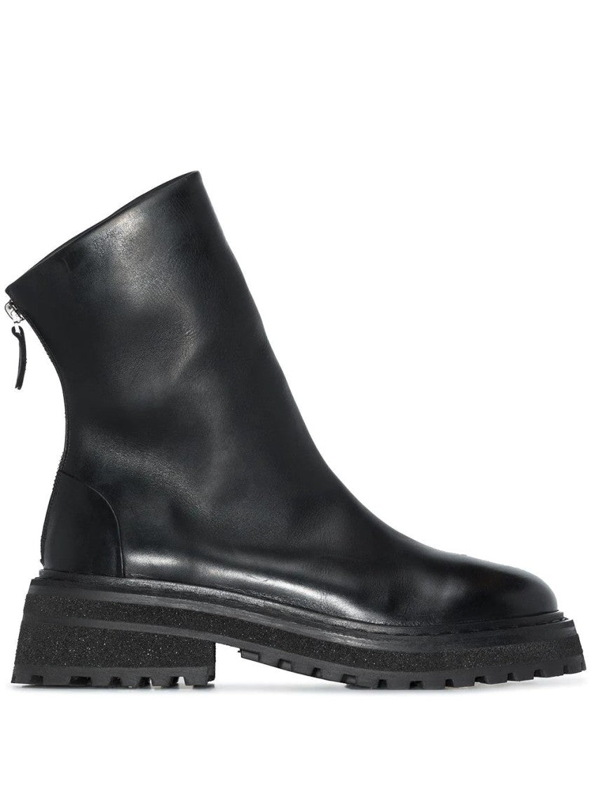 Marsèll Minimalist Black Cow Leather Ankle Boots With Rubber Sole