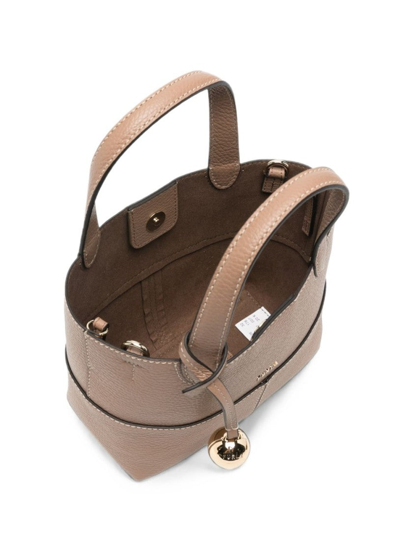 Furla Pebbled Leather Gold Accent Structured Tote Bag