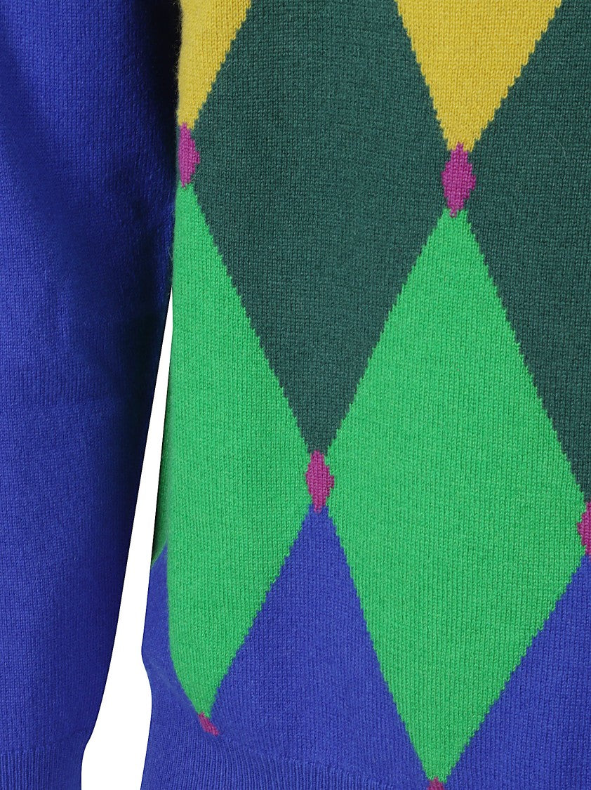 Ballantyne Argyle Pattern Knit Sweater With Contrast Sleeves