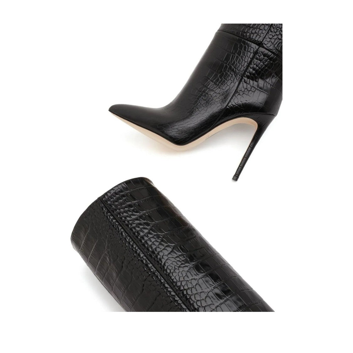 Paris Texas Black Calf Leather Stiletto Mid-Calf Boots