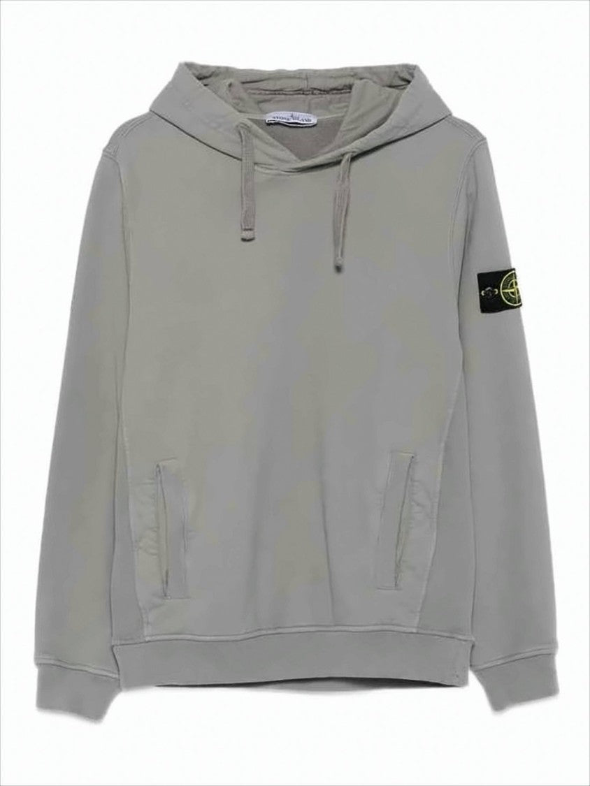 Stone Island Relaxed Fit Grey Hooded Sweatshirt With Drawstring