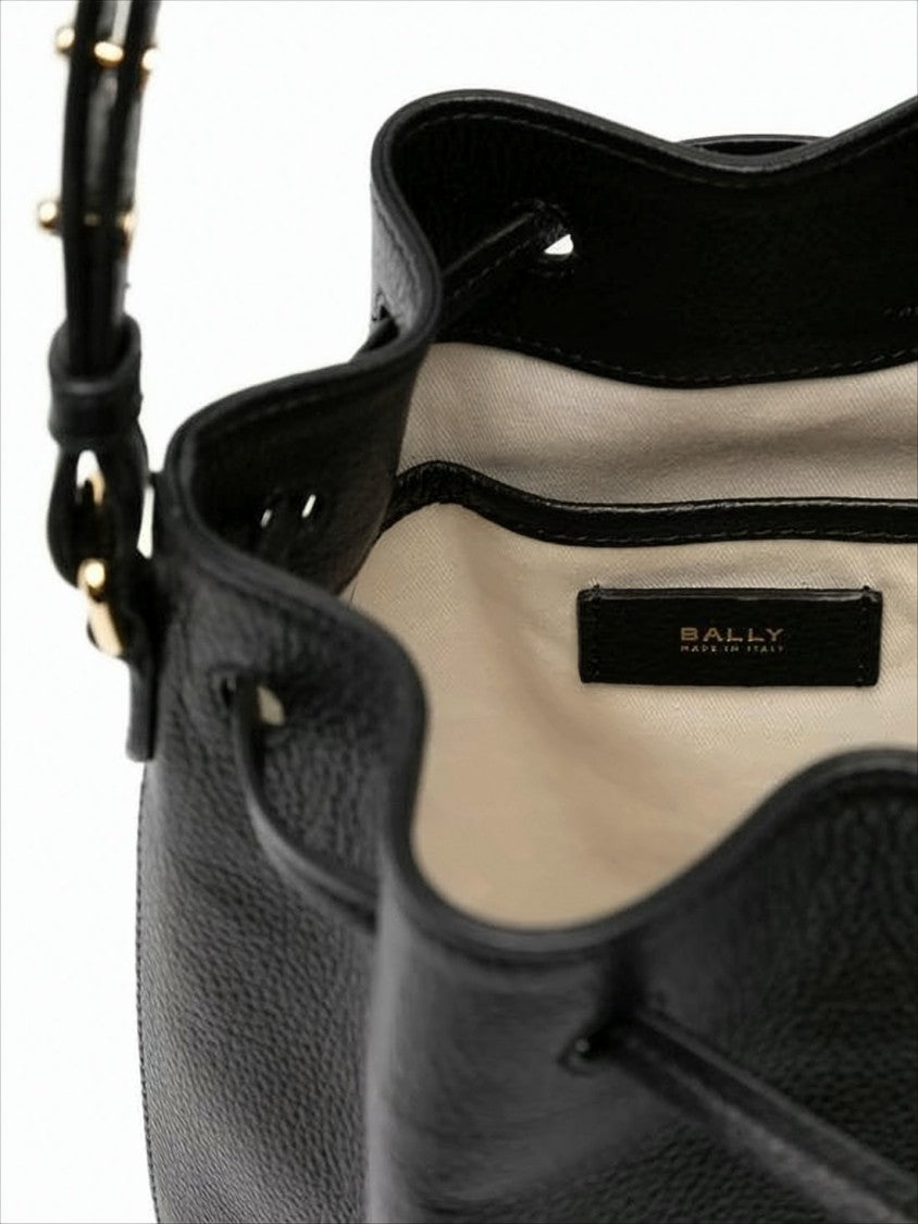 Bally Structured Black Cowhide Tote Bag With Drawstring Closure