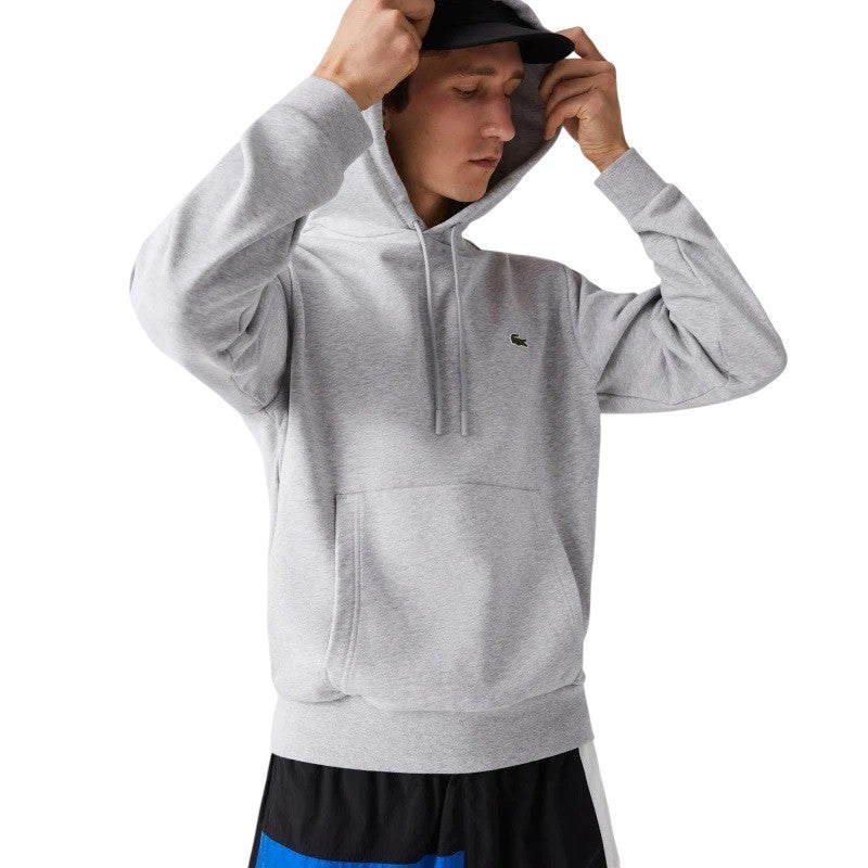 Lacoste Relaxed-Fit Heather Grey Sweatshirt With Drawstring Hood
