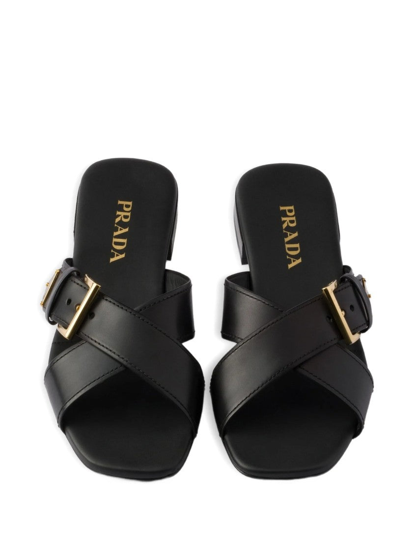 Prada Flat Slide Sandals With Crisscross Straps