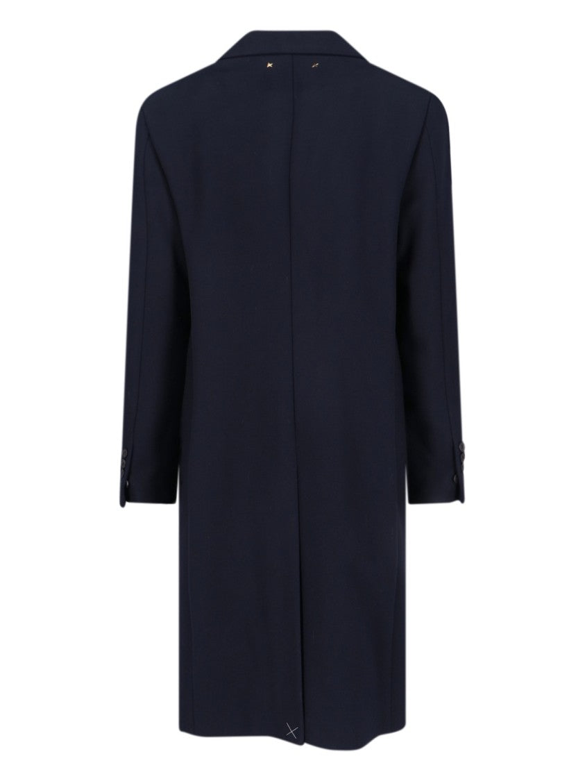 Golden Goose Navy Wool Blend Coat With Star Logo