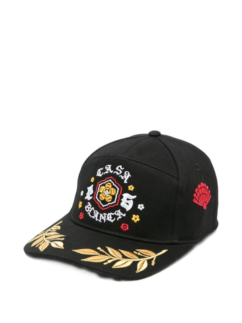 Casablanca Embroidered Black Cotton Baseball Cap