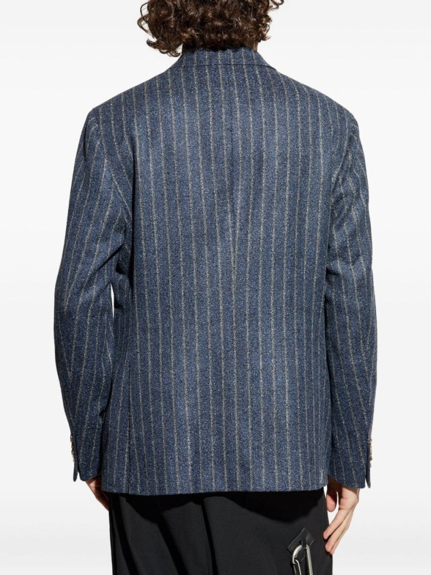 Etro Pinstripe Blazer In Blue And Gray