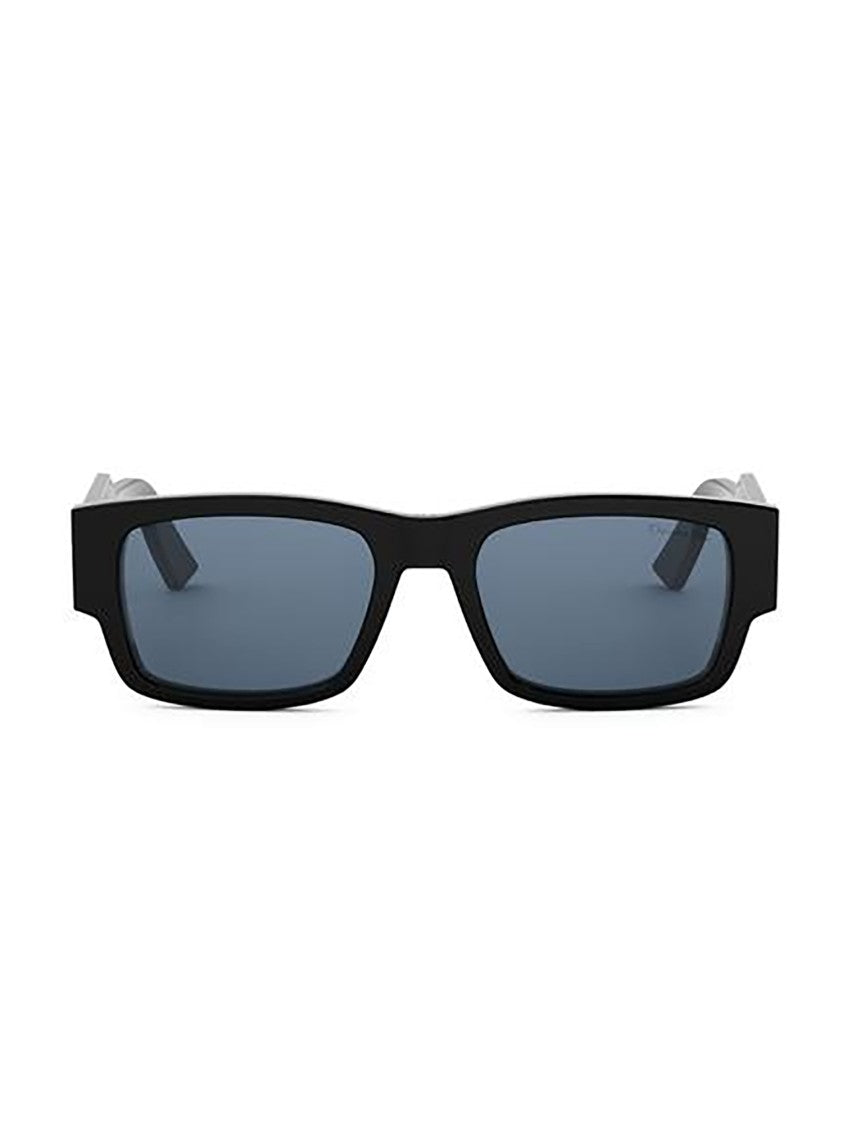 Dior Rectangular Black Frame Sunglasses With Geometric Temples