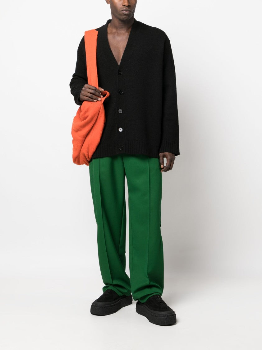 Jil Sander Black Boxy Wool Crew Neck Cardigan