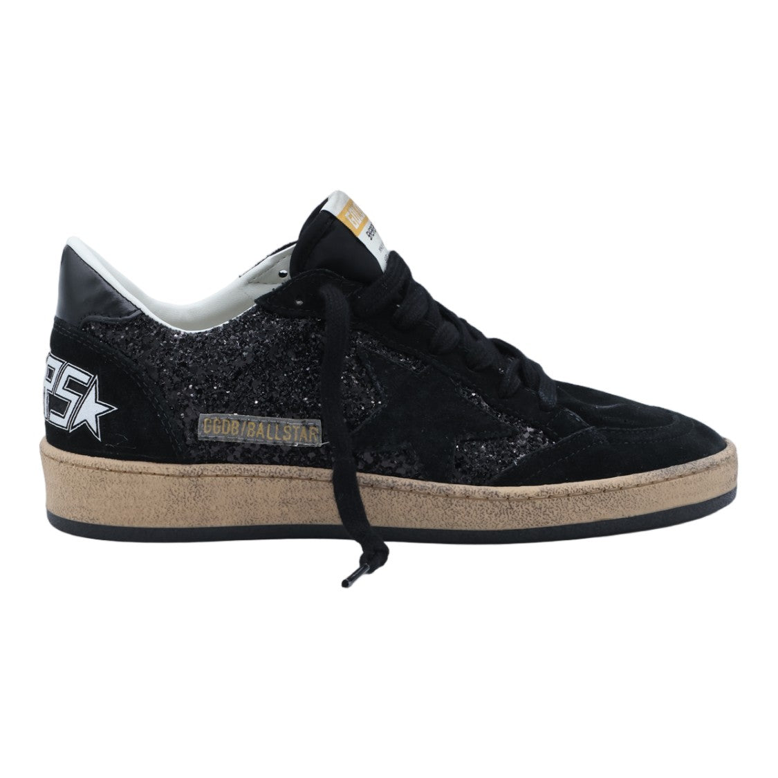 Golden Goose Low-Top Black Glitter Sneakers With Suede Overlays