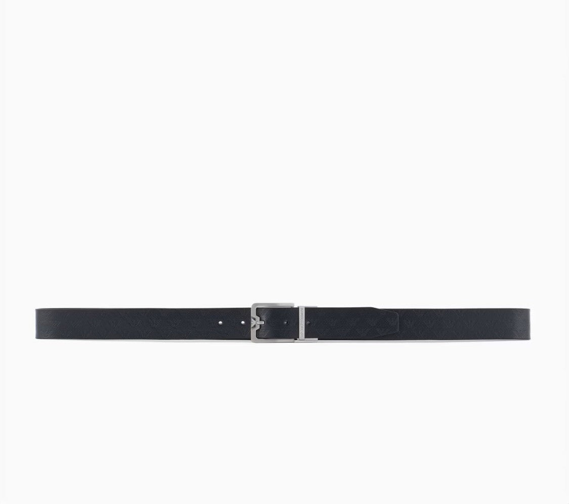 Emporio Armani Leather Belt With All-Over Eagle Design
