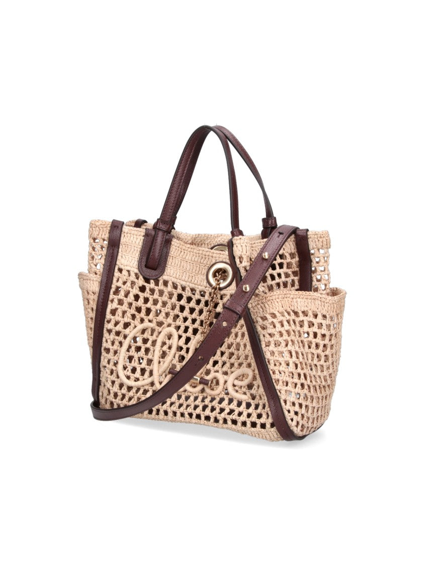 Chloé Open-Weave Crochet Handbag With Leather Accents