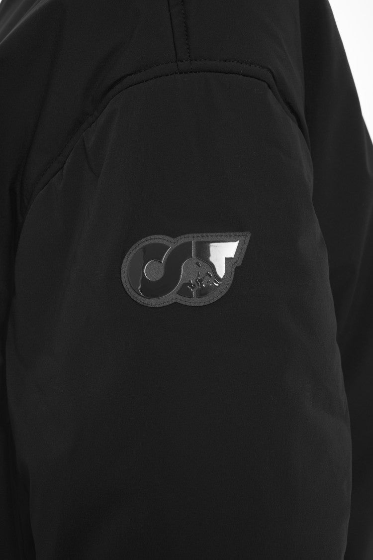 Alpha Tauri Black Bomber Jacket With Double Zipper And Ribbed Details
