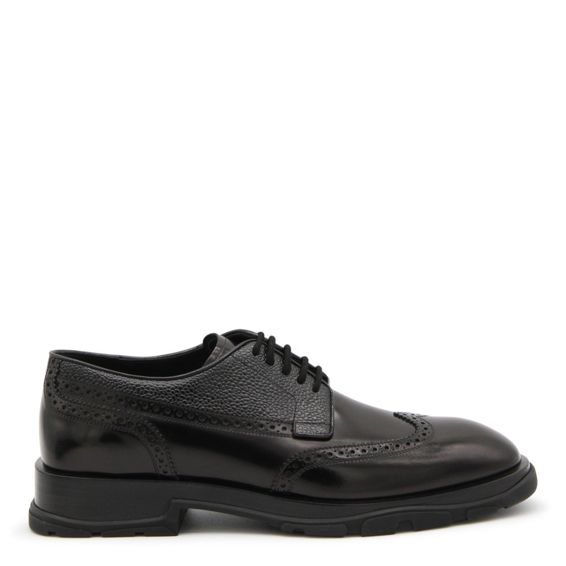 Alexander Mcqueen Black Leather Perforated Details Brogues