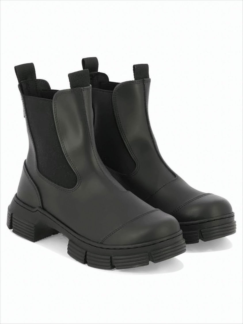 Ganni Matte Black Spider Rubber Ankle Boots With Chunky Sole