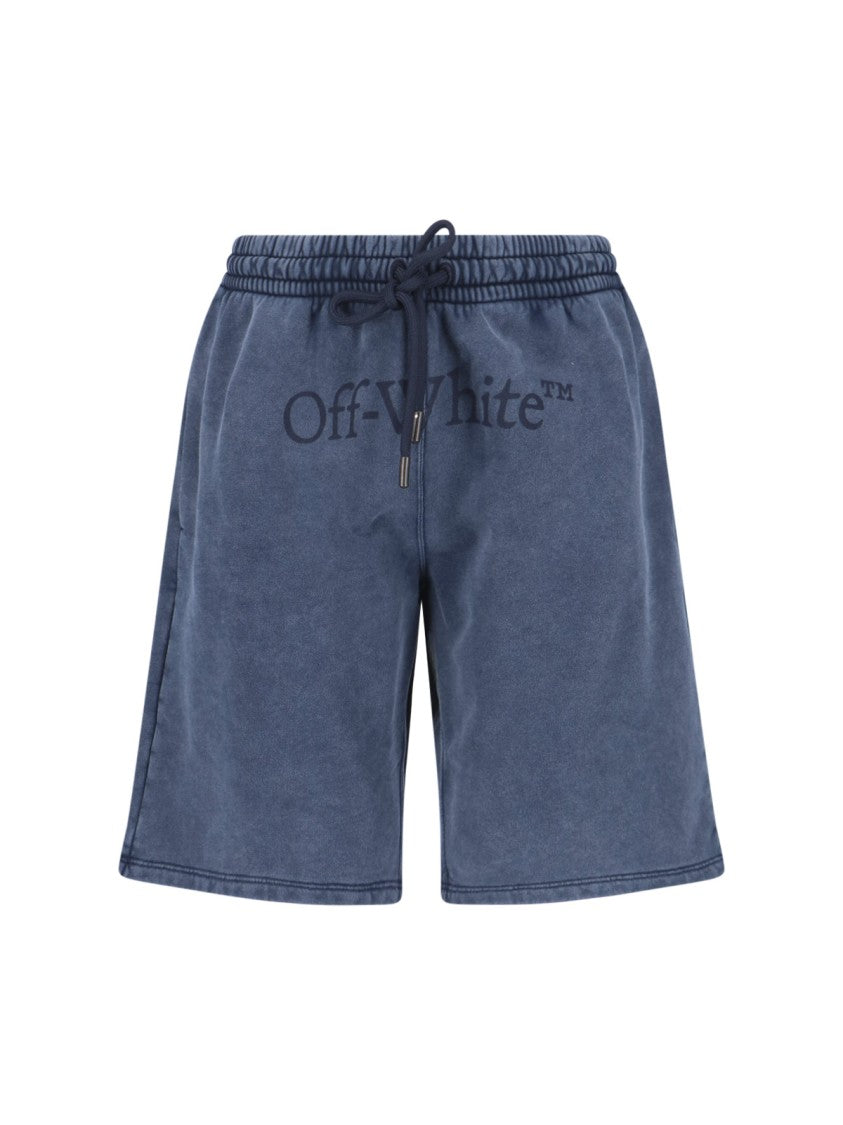 Off-White Blue Mid-Rise Cotton Logo Shorts