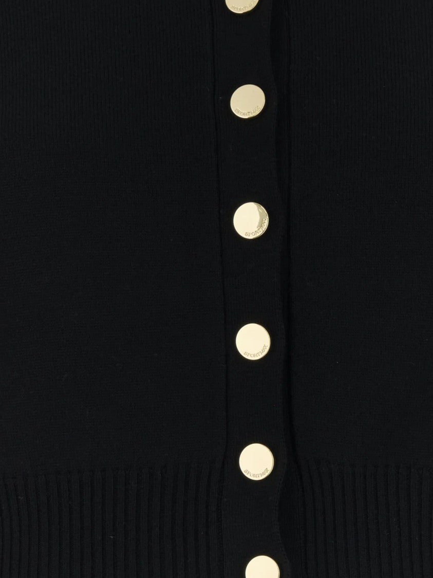 Sportmax Cropped Gold Button Polo Collar Cardigan