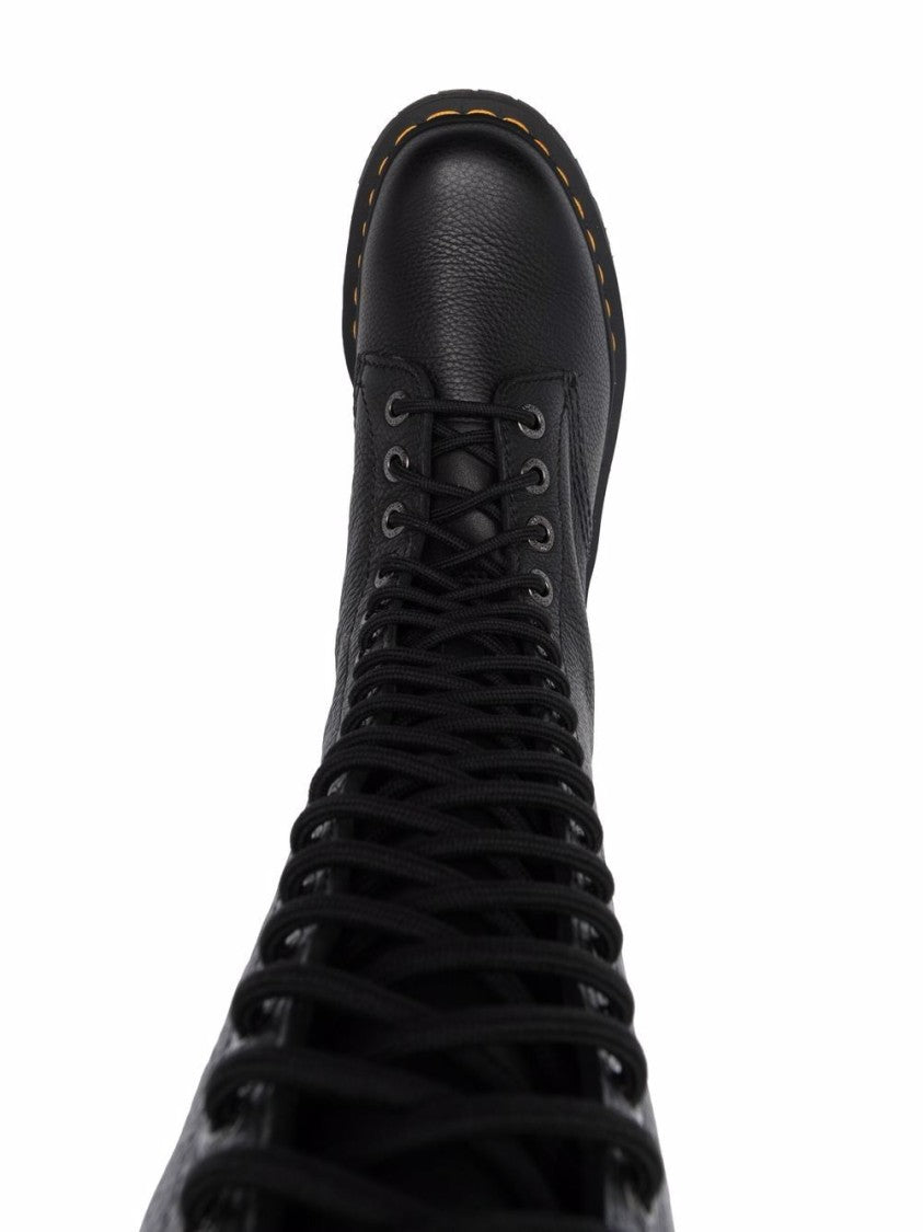 Dr. Martens Tall Black Leather Boots With Lace-Up Design