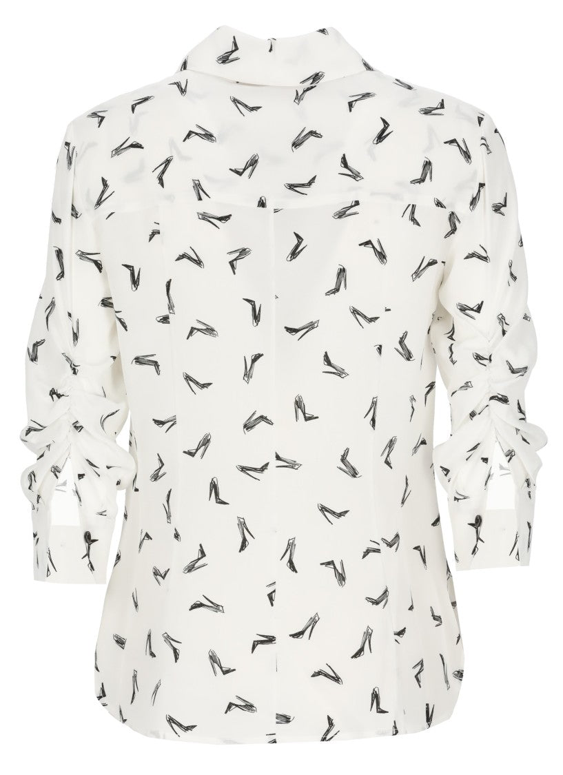 Carolina Herrera Ivory Good Girl Shoe Print Silk Shirt