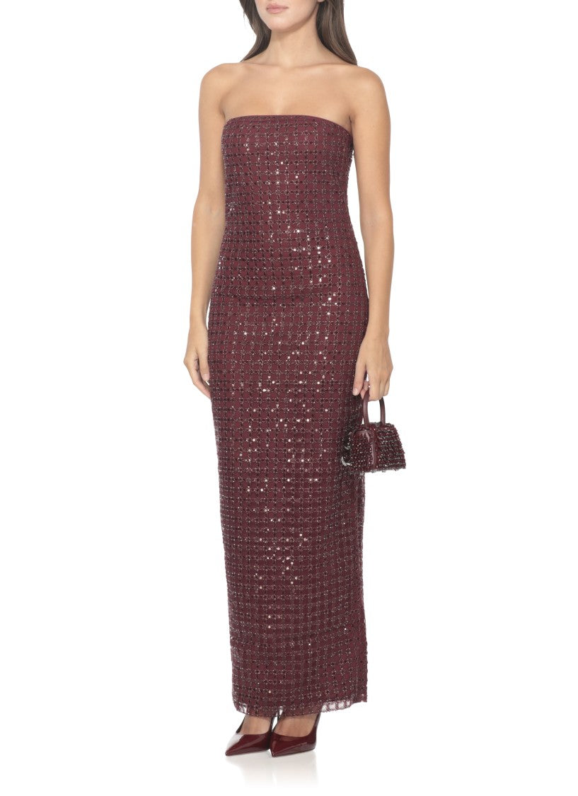 Rotate Bordeaux Evening Dress With All-Over Paillettes