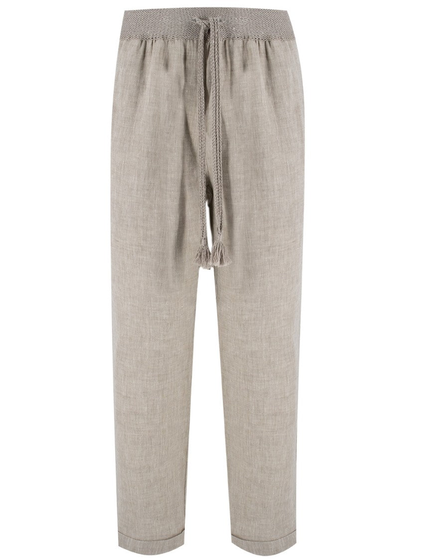 Le Tricot Perugia Drawstring Waist Linen Pantalon With Side Pockets