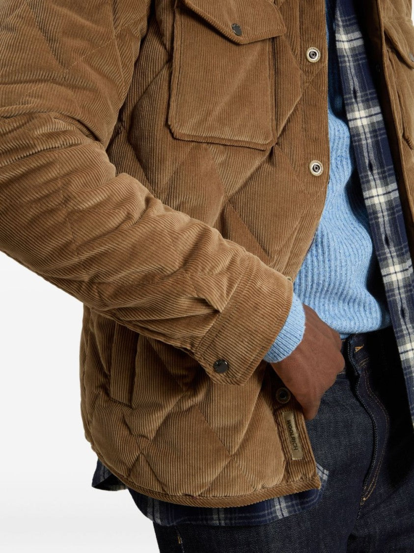 Woolrich Quilted Brown Corduroy Jacket With Classic Collar