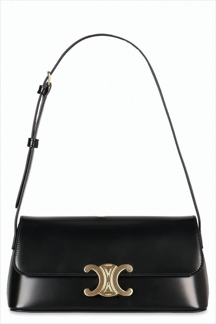 Celine Structured Calf Leather Shoulder Bag With Gold-Tone Clasp