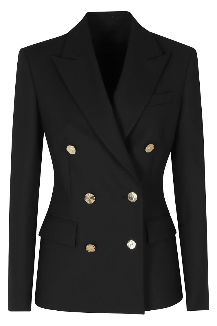 Dondup Black Slim Fit Peak Lapel Double-Breasted Polyester-Blend Blazer