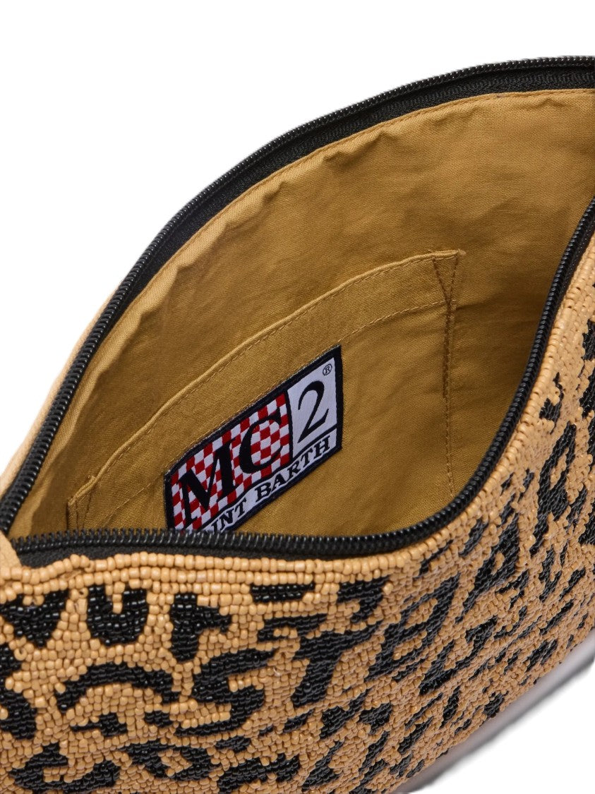 Mc2 Saint Barth Leopard Print Clutch Bag With Beaded Detailing